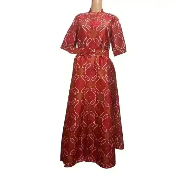 WAYWARD FANCIES -Paisley Tile Print Dupioni Shift Shirt Dress. maxi flared - Picture 4 of 7